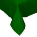 A green hemmed rectangular poly/cotton blend tablecloth.