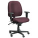 A Eurotech burgundy office chair with wheels and arms.