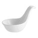 A white porcelain spoon with a curved handle.