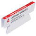 A close-up of a white Smead Viewables hanging folder tab with a red and white address label.