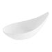An Acopa Bright White Porcelain slant appetizer spoon with a curved edge.