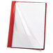 A red folder with a clear cover.