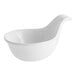 An Acopa bright white porcelain spoon with a curved handle.