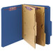 A blue Smead file folder with brown tabs and 2 pockets.