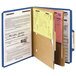 A Smead blue classification folder with yellow papers inside.