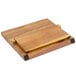 A Mercer Culinary Z&#252;M&#174; acacia wooden cutting board with metal handles.