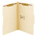A Smead manila file folder with 2 fasteners on a white background.