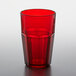 A red GET Bahama plastic tumbler on a table.