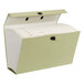 An assorted color Smead Legal Size Expanding File Box with white and green file folders inside.