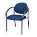 A Eurotech navy curved arm chair with black legs and arms.