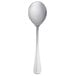 A Libbey stainless steel round soup spoon with a silver handle.