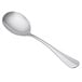 A Libbey stainless steel round soup spoon with a silver handle.