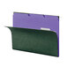 A close-up of a purple Smead file folder with a 1/3 cut tab.