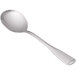 A World Tableware stainless steel bouillon spoon with a handle.
