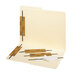 A file folder with several brown rectangular Smead fasteners.