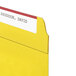 A close-up of a yellow Smead file folder with a name tag.