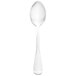 A World Tableware stainless steel dessert spoon with a white handle on a white background.