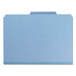 A blue Smead file folder with blue tabs.