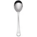 A Libbey stainless steel bouillon spoon with a black handle.