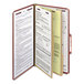 A Smead SafeSHIELD legal size classification folder with papers inside.
