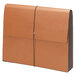A brown folder with two compartments and a string closure.