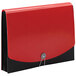 A Smead clear file folder with red and black tabs and a cord closure.