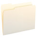 A close-up of a Smead manila file folder with a 1/3 cut left tab.