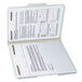 A Smead letter size fastener folder with a white cover and papers inside.