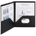 A black Smead poly pocket folder with clear front pockets holding a paper with a graph on it.