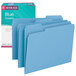 A box of Smead blue file folders with 1/3 cut assorted tabs.