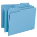 Three blue Smead letter size file folders with 1/3 cut tabs.