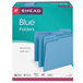 A box of Smead blue file folders.