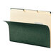 A green Smead file folder with white and yellow paper inside.