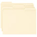 A group of Smead file folders with white rectangular labels and black borders in four different colors.