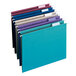 A group of colorful file folders in a row.