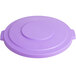A purple plastic lid for a Carlisle Bronco trash can on a white background.