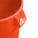 An orange plastic bucket with a handle.