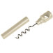 A beige Franmara plastic pocket corkscrew with a corkscrew and a cork.