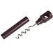 A Franmara chocolate brown plastic pocket corkscrew with a corkscrew and a bottle.