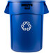 A blue plastic recycling can with white text reading "Brute" and a recycling symbol.