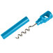 A turquoise plastic corkscrew with a silver spiral.