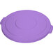 A Carlisle purple plastic lid for a round trash can on a white background.