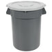 A grey plastic Continental trash can with a grey lid.