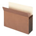 A brown Smead file pocket with white paper inside.