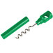 A green Franmara plastic pocket corkscrew with a silver spiral.
