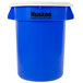 A blue plastic container with a white lid and black text that reads "Recycling" and "Trash"