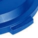 A close up of a blue Rubbermaid recycling lid.