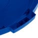 A blue Rubbermaid recycling container lid with a few small holes.