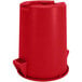 A red Carlisle Bronco trash can with a lid.