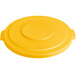 A yellow plastic lid for a Carlisle Bronco trash can on a white background.